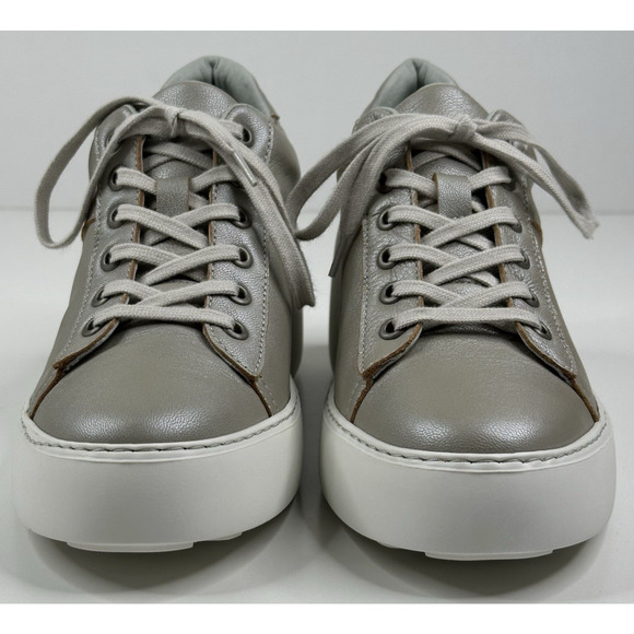 Fly London Delf Silver Gray Leather Platform Wedge Sneakers Womens US 7-7.5 EU38 - Picture 3 of 10